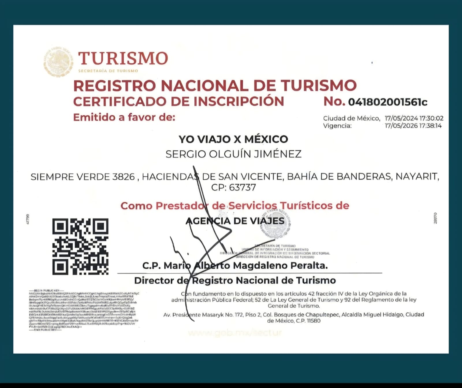 Certificado Registro Nacional de Turismo